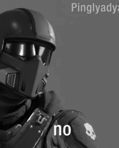 A Black And White Photo Of A Man Wearing A Helmet With The Word No Written On It GIF