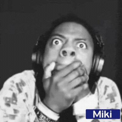 A Black And White Photo Of A Man Wearing Headphones With The Name Miki On The Bottom GIF