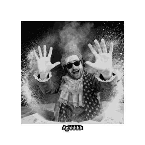 A Black And White Photo Of A Man Wearing Sunglasses And Headphones With The Words Aghhhh On The Bottom Right Sticker