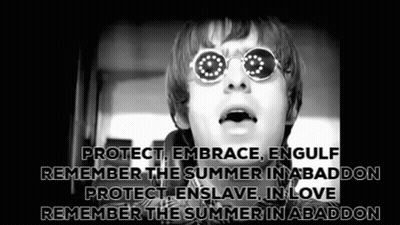 A Black And White Photo Of A Man Wearing Sunglasses With The Words Protect Embrace Engulf Remember The Summer In Abaddon GIF