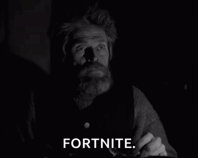 A Black And White Photo Of A Man With A Beard And The Words Fortnite On The Bottom GIF