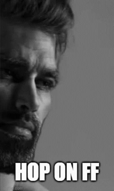 A Black And White Photo Of A Man With A Beard And The Words Hop On Ff On His Face . GIF