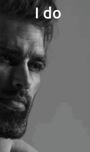 A Black And White Photo Of A Man With A Beard And The Words I Do On His Face GIF