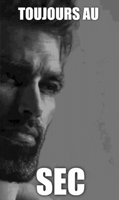 A Black And White Photo Of A Man With A Beard And The Words Toujours Au Sec On The Bottom GIF