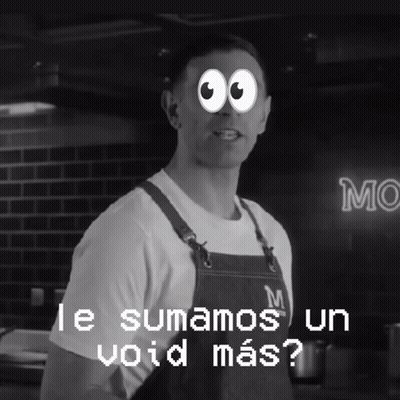 A Black And White Photo Of A Man With Googly Eyes And The Words Le Sumamos Un Void Mas On The Bottom GIF