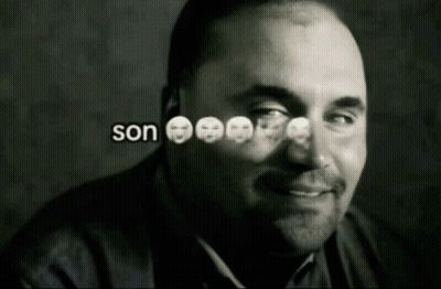 A Black And White Photo Of A Man With Son Written In White Letters GIF