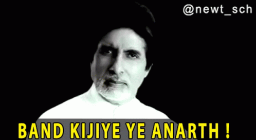 A Black And White Photo Of A Man With The Caption Band Kijiye Ye Anarth ! GIF