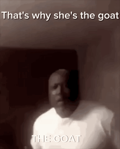 A Black And White Photo Of A Man With The Caption That 'S Why She 'S The Goat GIF