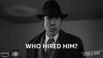 A Black And White Photo Of A Man With The Caption Who Hired Him GIF