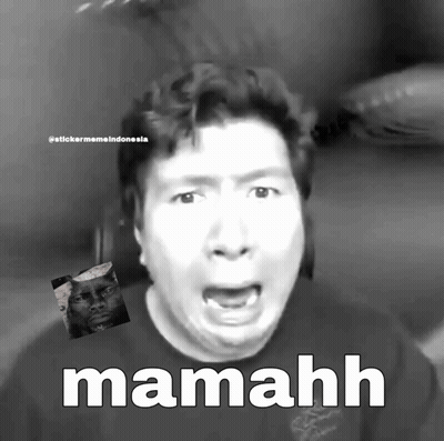 A Black And White Photo Of A Man With The Word Mamahh Written On It GIF