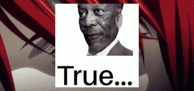 A Black And White Photo Of A Man With The Word True Below Him GIF
