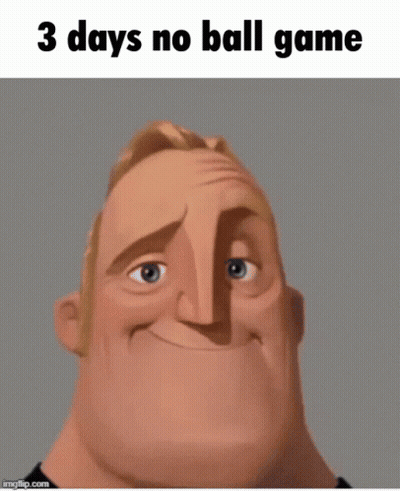 A Black And White Photo Of A Man With The Words 3 Days No Ball Game Below It GIF