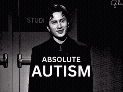 A Black And White Photo Of A Man With The Words Absolute Autism GIF