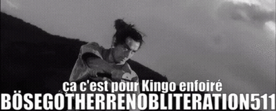 A Black And White Photo Of A Man With The Words Ca C 'Est Pour Kingo Entoure Bosegotherren Obliteration511 GIF