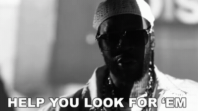 A Black And White Photo Of A Man With The Words Help You Look For Em On The Bottom GIF
