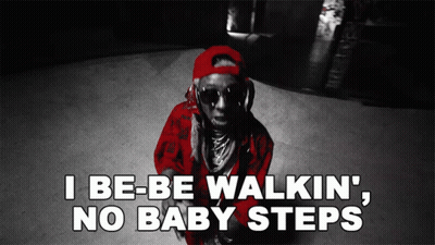 A Black And White Photo Of A Man With The Words I Be Be Walkin ' No Baby Steps GIF