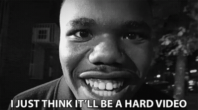 A Black And White Photo Of A Man With The Words " I Just Think It 'Ll Be A Hard Video " Below Him GIF