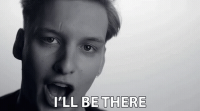 A Black And White Photo Of A Man With The Words I 'Ll Be There Above Him GIF