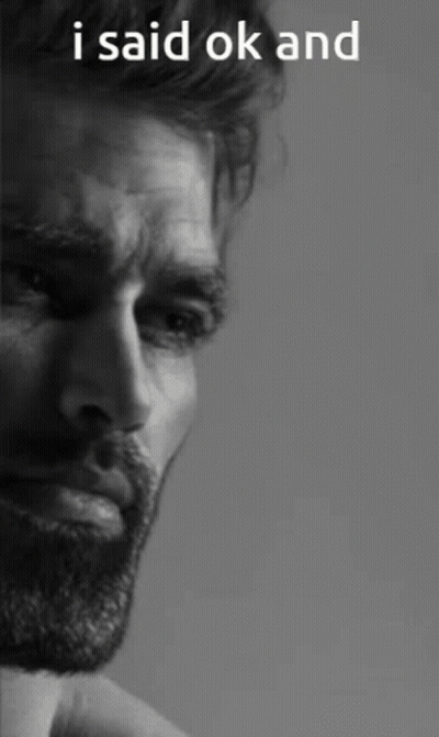 A Black And White Photo Of A Man With The Words " I Said Ok And " Above Him GIF