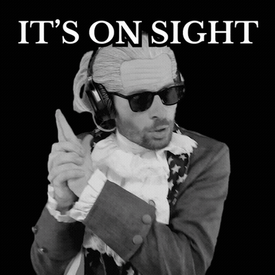 A Black And White Photo Of A Man With The Words It 'S On Sight Below Him GIF
