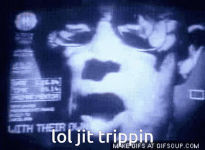 A Black And White Photo Of A Man With The Words Lol Jit Trippin GIF
