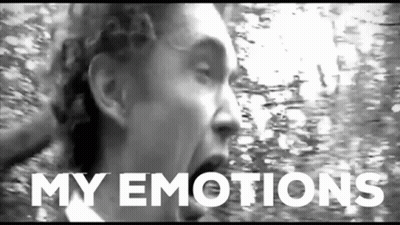 A Black And White Photo Of A Man With The Words " My Emotions " Below Him GIF
