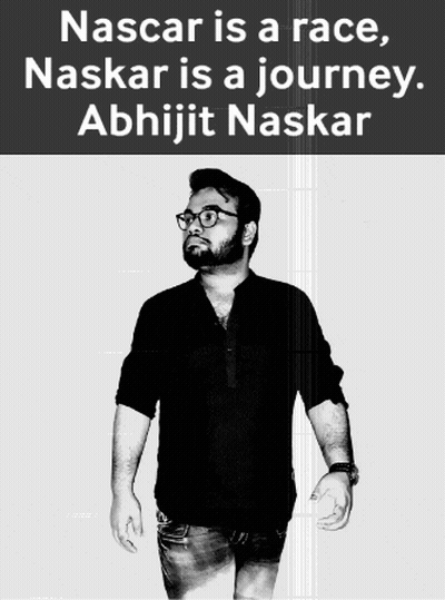 A Black And White Photo Of A Man With The Words Nascar Is A Race And Naskar Is A Journey GIF