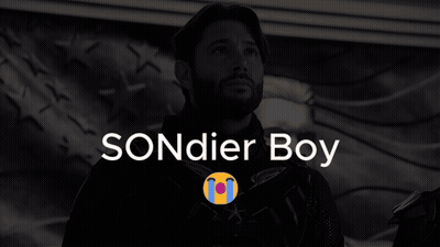 A Black And White Photo Of A Man With The Words Sondier Boy On The Bottom GIF
