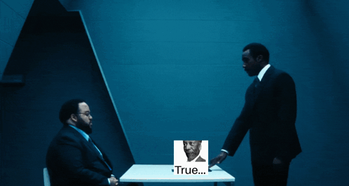 A Black And White Photo Of A Man With The Words True Below Him GIF