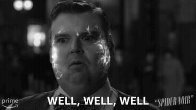 A Black And White Photo Of A Man With The Words Well Well Well GIF