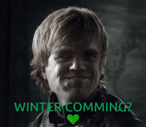 A Black And White Photo Of A Man With The Words Winter Coming GIF