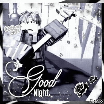 A Black And White Photo Of A Person Holding A Gun And The Words Good Night GIF