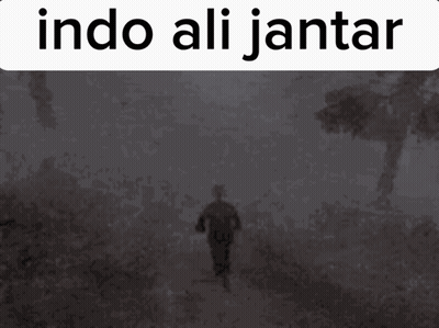 A Black And White Photo Of A Person Running With The Words Indo Ali Jantar Above GIF