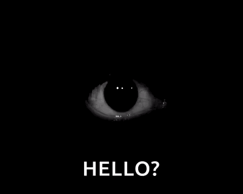 A Black And White Photo Of A Person 'S Eye With The Words `` Hello '' Written In White . GIF
