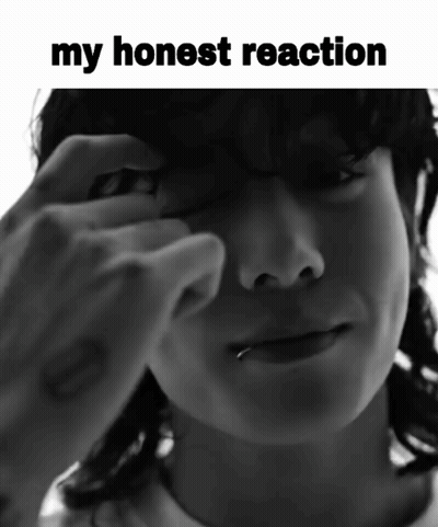 A Black And White Photo Of A Person 'S Face With The Words " My Honest Reaction " Above It GIF