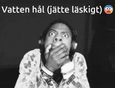 A Black And White Photo Of A Person Wearing Headphones With The Caption Vatten Hal ( Jette Laskigt ) GIF