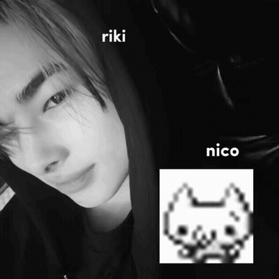 A Black And White Photo Of A Person With Riki And Nico Written On The Bottom GIF