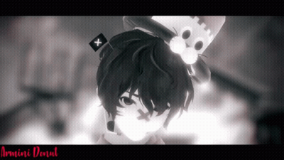 A Black And White Photo Of A Person With The Words Armini Donut Below Them GIF