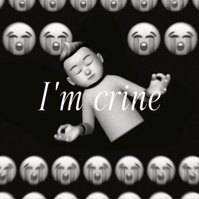 A Black And White Photo Of A Person With The Words " I 'M Crine " Above Them GIF