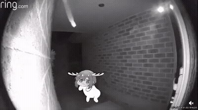 A Black And White Photo Of A Ring Doorbell With A Cartoon Character In The Background . GIF