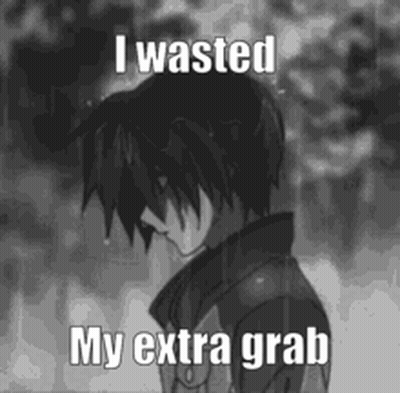 A Black And White Photo Of A Sad Anime Boy With The Words `` I Wasted My Extra Grab '' Written On It . GIF