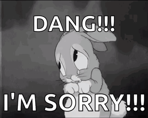 A Black And White Photo Of A Sad Bunny With The Words Dang I 'M Sorry GIF