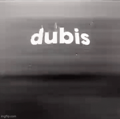 A Black And White Photo Of A Sign That Says Dubis . GIF