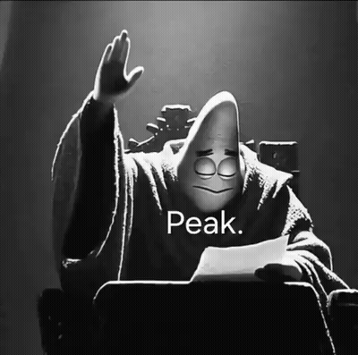 A Black And White Photo Of A Spongebob Character With The Words Peak On The Bottom Right GIF