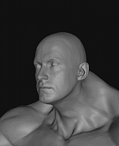 A Black And White Photo Of A Statue Of A Werewolf With Its Mouth Open . GIF