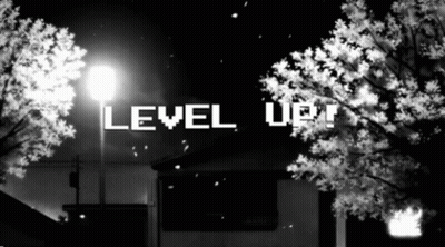 A Black And White Photo Of A Street Light With The Words Level Up On It GIF