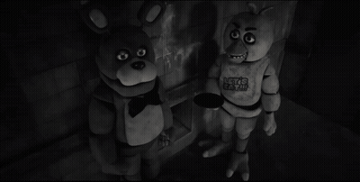A Black And White Photo Of A Teddy Bear And A Stuffed Animal With A Shirt That Says Let 'S Eat All GIF