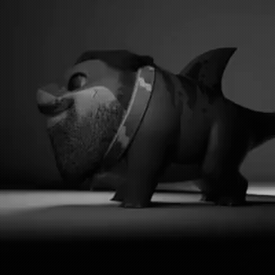 A Black And White Photo Of A Toy Shark GIF
