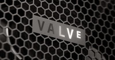 A Black And White Photo Of A Valve Logo On A Metal Mesh GIF