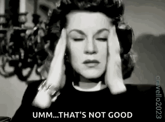 A Black And White Photo Of A Woman Covering Her Ears With Her Hands And Saying `` Umm ... That 'S Not Good '' . GIF